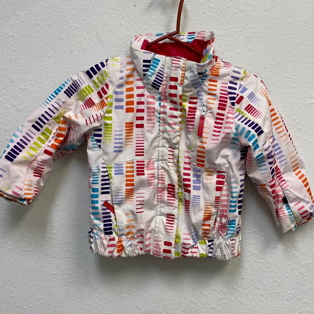 Spyder Girls Size 4 Bitsy Lola Ski Jacket White Cascade Pink Artsy Print No Hood